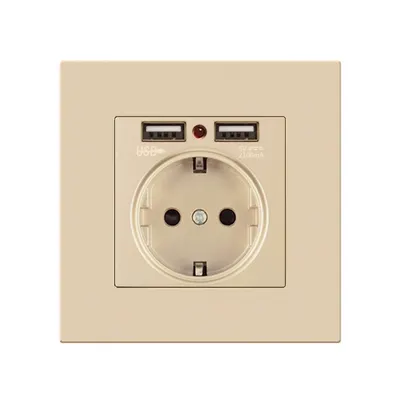 Priza de Perete cu 2 Porturi USB Techstar® TS-PC, 110-250V, 16A, Ignifuga, 86x86mm, Auriu