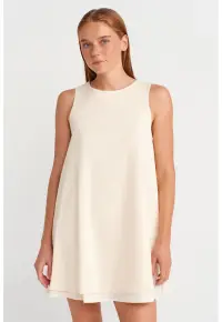 Rochie Mini Femei - Tip Shift - Fara Maneci - Crem Natural - Bumbac