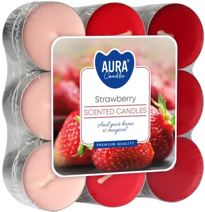 Lumânări parfumate de ceai Bispol Aura - Strawberry, 18 bucăți