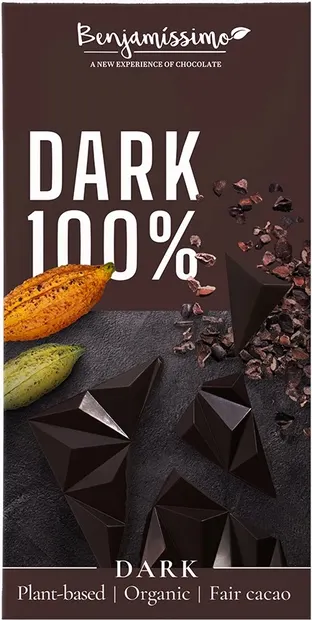 Ciocolată naturală organică, 100% cacao, 60 g, Benjamissimo