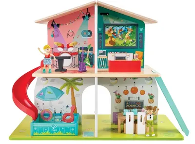 Casă muzicală din lemn cu mobilier Hape Advenutre Kids - cu sunete