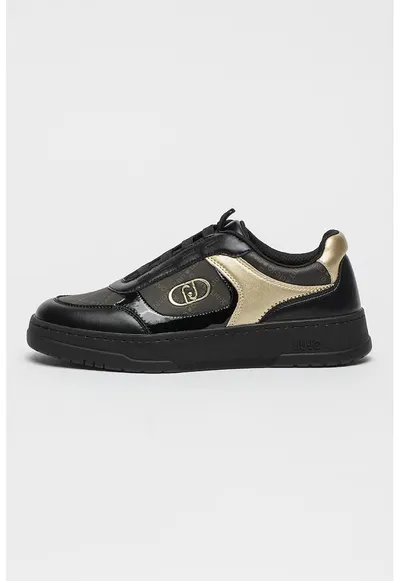 Pantofi sport de piele si piele ecologica cu model monograma - Auriu/Negru