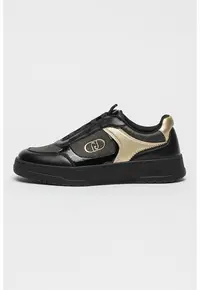 Pantofi sport de piele si piele ecologica cu model monograma - Auriu/Negru
