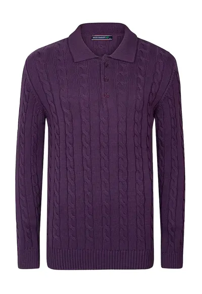 Pulover polo cu model torsade - Violet