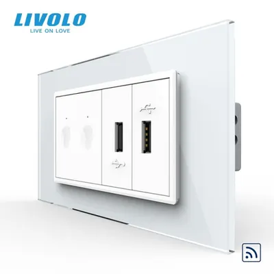 Intrerupator tactil dublu control telecomanda RF + priza dubla USB, 4M, cu rama sticla Alb