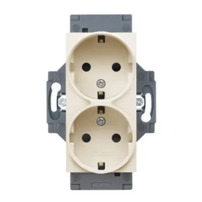 Priza Schuko 250v Ac - Screw Terminals - Front Tightening Terminals - Double - 2p+e 16a - Ivory - Dahlia