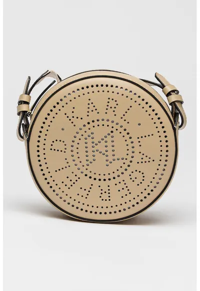 Geanta crossbody de piele cu detalii perforate - Maro camel