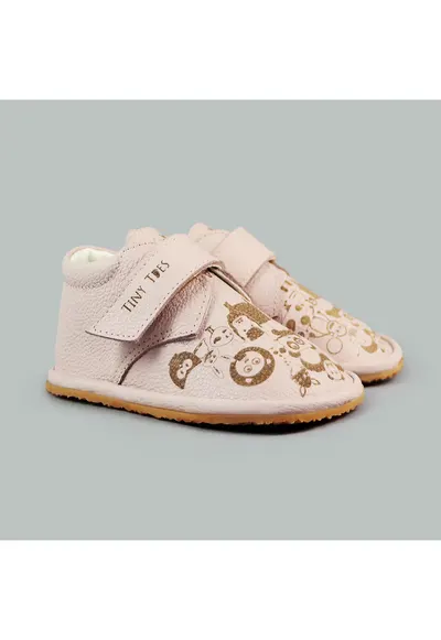 Pantofi Barefoot din piele naturala - Doodle - Roz - Roz