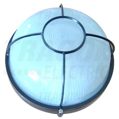 Corp iluminat metalic protejat,rotund,negru, grilaj circular TLH-15KR 230V, 50Hz, E27, max.100W, IP44, EEI=A++,A+,A,B,C,D,E