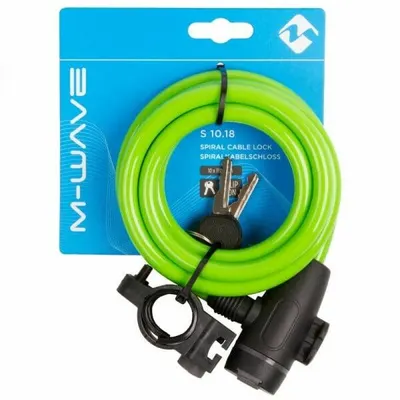 Antifurt M-Wave cablu spiralat 10 mm x 1.800 mm, cu cheie, verde.