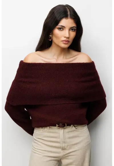 Pulover dama - croiala lejera - rosu - tricot - One Size