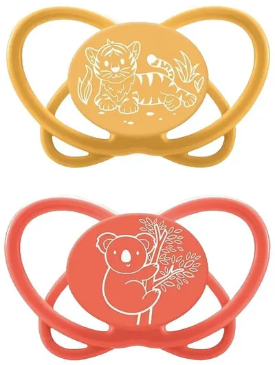 Suzete din silicon NIP Green - Tigru și koala, 5-18 m, 2 bucăți