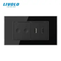 Intrerupator tactil dublu cap scara / cruce Zigbee + priza dubla USB, 4M, cu rama sticla Negru