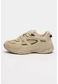 Pantofi sport din piele cu garnituri din piele intoarsa - Bej inchis