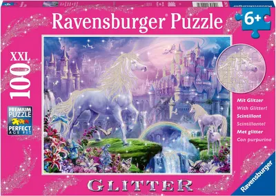 Puzzle cu brocart Ravensburger din 100 XXL piese - Regatul Unicornilor