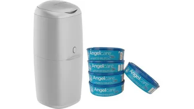 Cos ermetic pentru scutece Angelcare Gri, capacitate pana la 140 scutece, usor de utilizat si curatat, cu 5 rezerve Classic incluse care blocheaza mirosurile, bacteriile si germenii