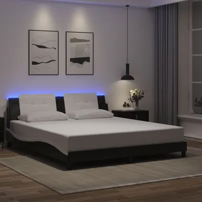 vidaXL Cadru de pat cu LED fără saltea, Zadar, negru și alb, 180x200 cm