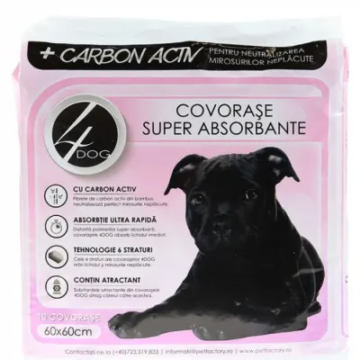 Covorase absorbante 4Dog Charcoal 60 x 60 cm, 10 buc pachet