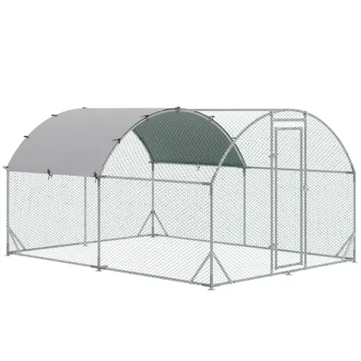 PawHut Coteț pentru Găini de Exterior, 2.8x3.8x2m Recintă din Oțel Zincat cu Acoperiș Impermeabil Anti-UV și Încuietoare, Găini, Iepuri și Rațe | Aosom Romania