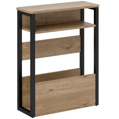 HOMCOM Măsuță Living Stil Industrial cu 2 Rafturi, Lemn și Metal, 46x18x58,5 cm, Nuc Închis | Aosom Romania