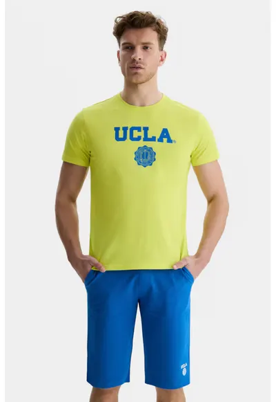 Tricou regular fit - decolteu la baza gatului - imprimeu cu logo - Verde - GAYLEY - Verde