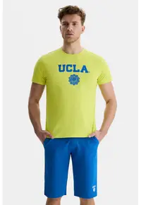 Tricou regular fit - decolteu la baza gatului - imprimeu cu logo - Verde - GAYLEY - Verde