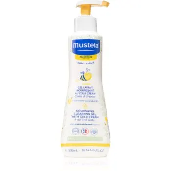 Mustela Bébé Dry Skin gel nutritiv de curățare, cu cremă protectoare pentru refacerea barierei pielii pentru nou-nascuti si copii