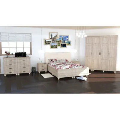 Dormitor Dynasty MDF Sonoma cu pat pentru saltea 160x200 cm