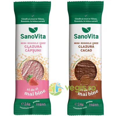 Pachet Mini Rondele din Orez cu Glazura de Capsuni 24g + Mini Rondele din Orez cu Glazura de Cacao 24g