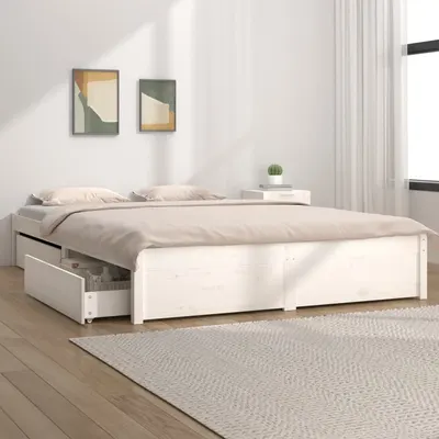 vidaXL Cadru de pat cu sertare, alb, 160x200 cm