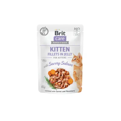 BRIT Care Fillets in Jelly Kitten, Somon, plic hrană umedă fără cereale pisici junior, (în aspic), 85g