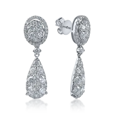 Cercei geometrici din aur alb cu diamante de 2.8ct