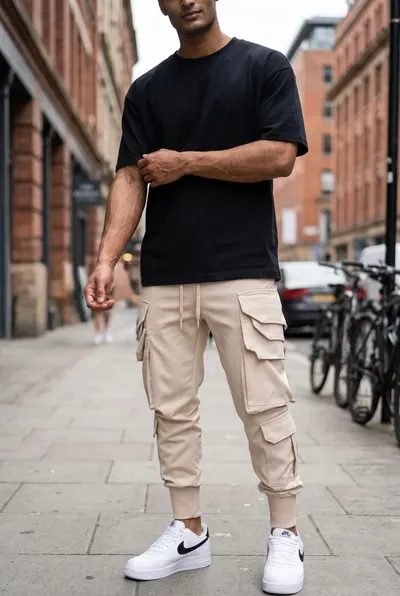 Pantaloni de trening cargo, bej, conici y223