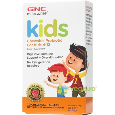 Probiotice pentru Copii 4-12 Ani cu Aroma de Capsuni Milestones Kids 30tb masticabile