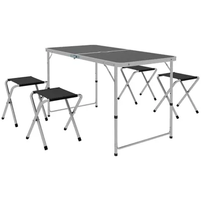 Outsunny Set Masă de Camping Pliabilă cu 4 Scaune, Masă de Picnic Reglabilă pe Înălțime, 4 Bănci și Orificiu pentru Umbrelă, din Aluminiu, pentru Picnic, Mare, Grădină, Negru | Aosom Romania