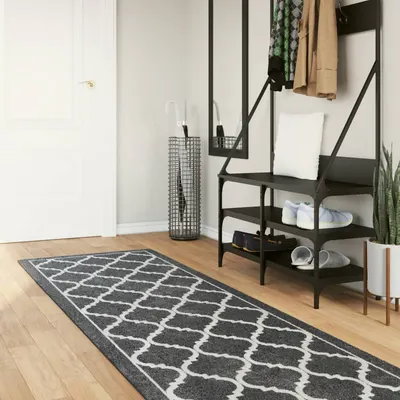 vidaXL Covor lavabil, alb și negru, 80x300 cm