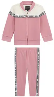 Set din 2 piese Guess - Hanorac și pantaloni cu inscripții, roz, 18 luni