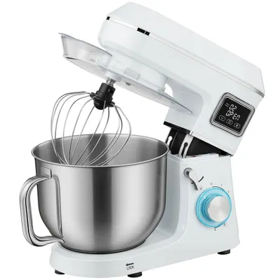 HOMCOM Mixer planetar 6 L 1400 W cu cap înclinat 6 viteze Funcție de fermentare Ecran LED Alb | Aosom Romania