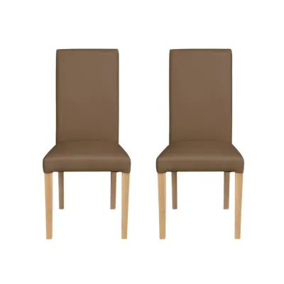Set 2 scaune living TEO, picioare lemn natur, piele ecologica cappuccino, 46x60x98 cm