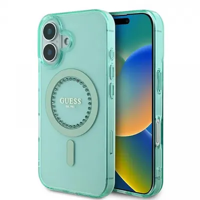 Husa MagSafe pentru Apple iPhone 16 Plus, Guess, IML Rhinestone, Verde