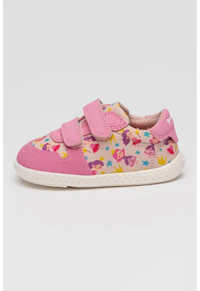 Pantofi sport cu velcro si imprimeu - Roz deschis