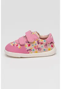 Pantofi sport cu velcro si imprimeu - Roz deschis