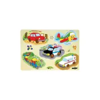 Puzzle muzical din lemn cu manere Woody - Vehicule