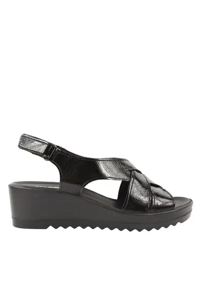 Sandale casual - dama - 757510 negru - piele lacuita - platforma - Negru