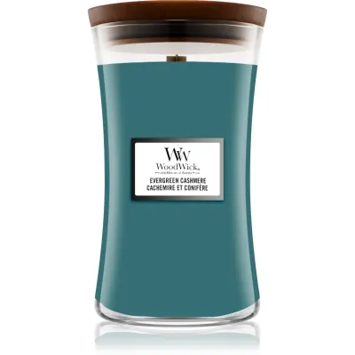 Woodwick Evergreen Cashmere lumânare parfumată cu fitil din lemn 610 g