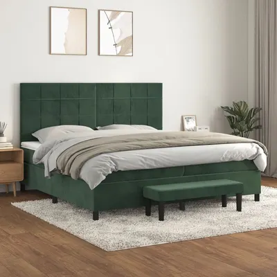 Gossi pat box spring cu saltea, verde inchis, 200x200 cm, catifea