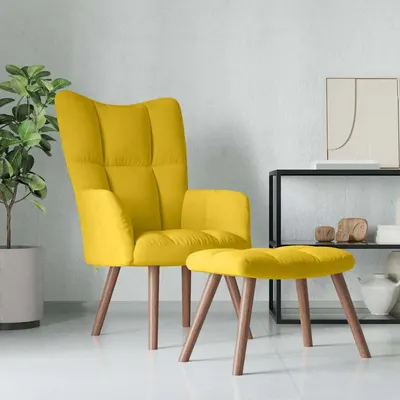 vidaXL Scaun de relaxare cu taburet, galben muștar, catifea