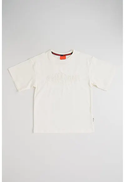 Tricou de bumbac cu logo brodat - Alb fildes