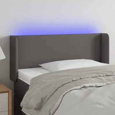 vidaXL Tăblie de pat cu LED, gri, 103x16x78/88 cm, piele ecologică