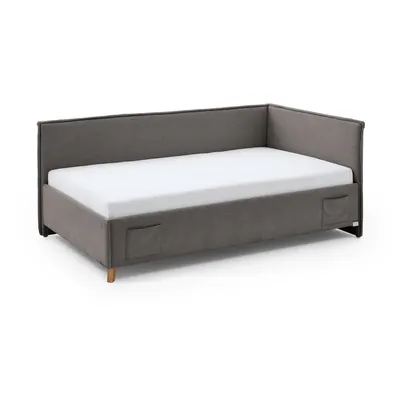 Pat pentru copii gri pe colț tapițat cu spațiu de depozitare cu somieră 140x200 cm Fun – Meise Möbel